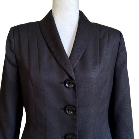 Kasper Blazer Black Monochromatic Long Sleeve Tailored Jacket Size 8 Petite - Picture 3 of 13